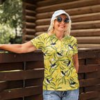 Australia Wattle Day Women Polo Shirt Acacia Pycnantha Willie Wagtail Seamless Style