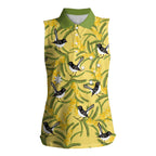 Australia Wattle Day Women Sleeveless Polo Shirt Acacia Pycnantha Willie Wagtail Seamless Style