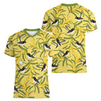 Australia Wattle Day Women V-Neck T-Shirt Acacia Pycnantha Willie Wagtail Seamless Style