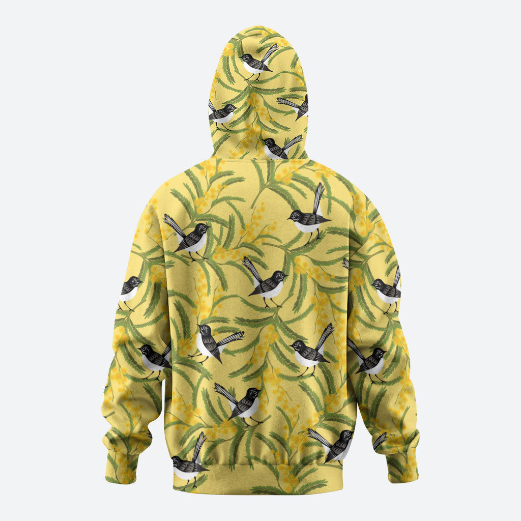 Australia Wattle Day Zip Hoodie Acacia Pycnantha Willie Wagtail Seamless Style
