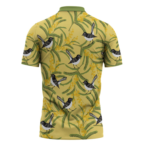 Australia Wattle Day Zipper Polo Shirt Acacia Pycnantha Willie Wagtail Seamless Style