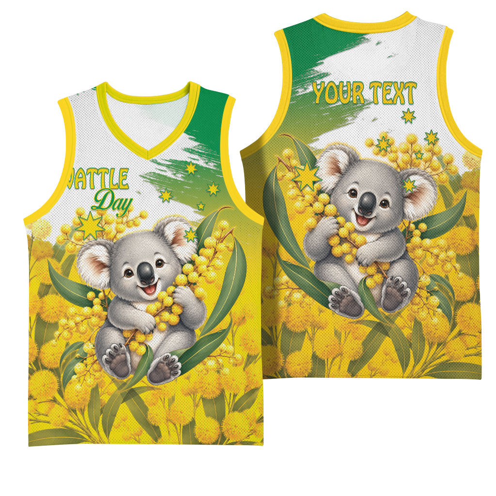 Australia Wattle Day Personalised Basketball Jersey Acacia Pycnantha Cute Koala