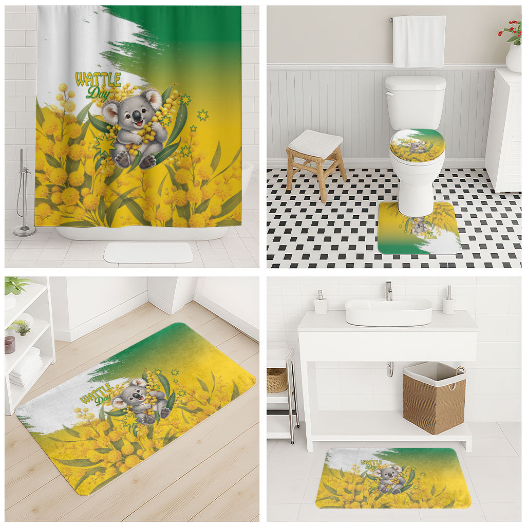 Australia Wattle Day Bathroom Set Acacia Pycnantha Cute Koala