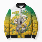 Australia Wattle Day Personalised Bomber Puffer Jacket Acacia Pycnantha Cute Koala