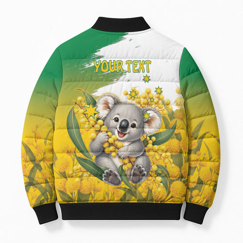 Australia Wattle Day Personalised Bomber Puffer Jacket Acacia Pycnantha Cute Koala