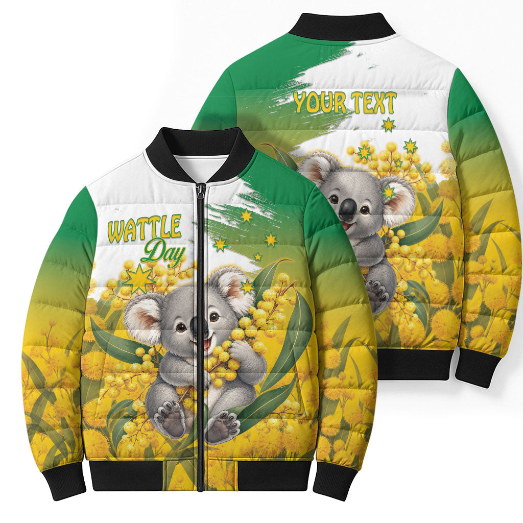 Australia Wattle Day Personalised Bomber Puffer Jacket Acacia Pycnantha Cute Koala