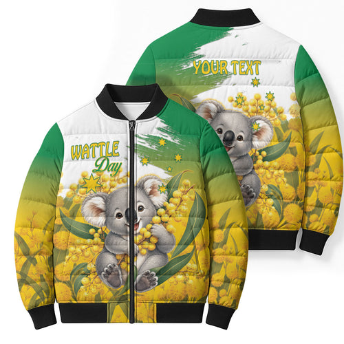 Australia Wattle Day Personalised Bomber Puffer Jacket Acacia Pycnantha Cute Koala