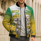 Australia Wattle Day Personalised Bomber Puffer Jacket Acacia Pycnantha Cute Koala