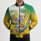 Australia Wattle Day Personalised Bomber Puffer Jacket Acacia Pycnantha Cute Koala