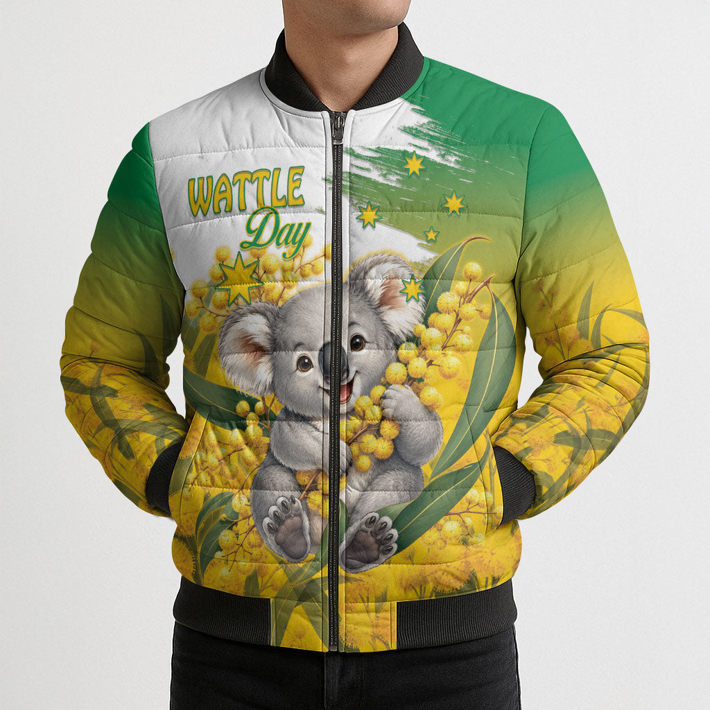Australia Wattle Day Personalised Bomber Puffer Jacket Acacia Pycnantha Cute Koala
