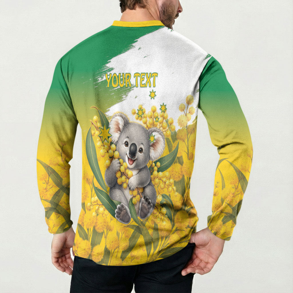 Australia Wattle Day Personalised Button Sweatshirt Acacia Pycnantha Cute Koala