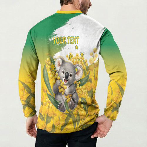 Australia Wattle Day Personalised Button Sweatshirt Acacia Pycnantha Cute Koala