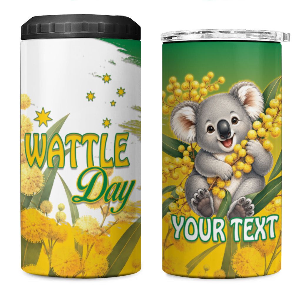 Australia Wattle Day Personalised 4 in 1 Can Cooler Tumbler Acacia Pycnantha Cute Koala