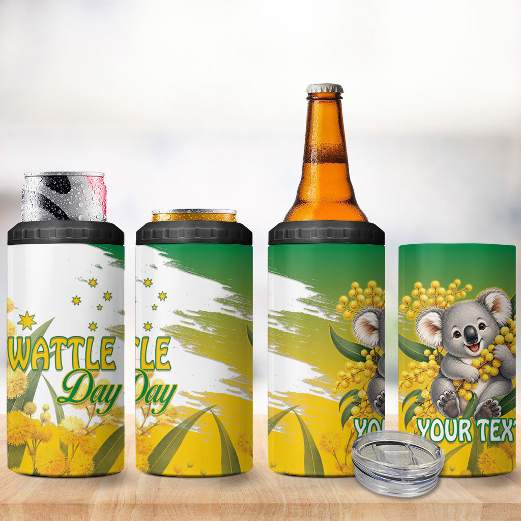 Australia Wattle Day Personalised 4 in 1 Can Cooler Tumbler Acacia Pycnantha Cute Koala