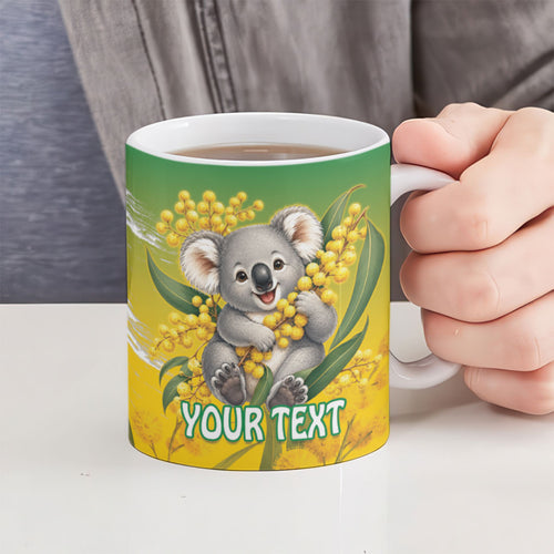 Australia Wattle Day Personalised Ceramic Mug Acacia Pycnantha Cute Koala