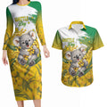 Australia Wattle Day Personalised Couples Matching Long Sleeve Bodycon Dress and Hawaiian Shirt Acacia Pycnantha Cute Koala