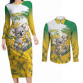 Australia Wattle Day Personalised Couples Matching Long Sleeve Bodycon Dress and Long Sleeve Button Shirt Acacia Pycnantha Cute Koala
