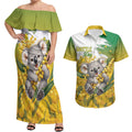 Australia Wattle Day Personalised Couples Matching Off Shoulder Maxi Dress and Hawaiian Shirt Acacia Pycnantha Cute Koala