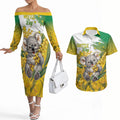 Australia Wattle Day Personalised Couples Matching Off The Shoulder Long Sleeve Dress and Hawaiian Shirt Acacia Pycnantha Cute Koala
