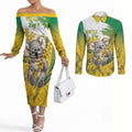 Australia Wattle Day Personalised Couples Matching Off The Shoulder Long Sleeve Dress and Long Sleeve Button Shirt Acacia Pycnantha Cute Koala