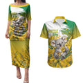 Australia Wattle Day Personalised Couples Matching Puletasi and Hawaiian Shirt Acacia Pycnantha Cute Koala