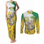 Australia Wattle Day Personalised Couples Matching Tank Maxi Dress and Long Sleeve Button Shirt Acacia Pycnantha Cute Koala