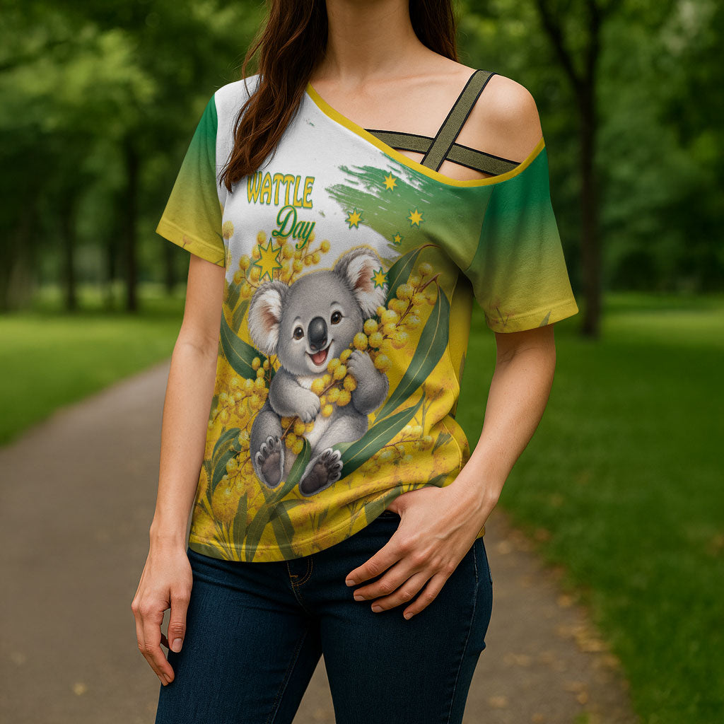 Australia Wattle Day Personalised Cross Shoulder Shirt Acacia Pycnantha Cute Koala