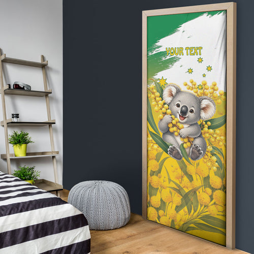 Australia Wattle Day Personalised Door Cover Acacia Pycnantha Cute Koala