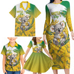 Australia Wattle Day Personalised Family Matching Long Sleeve Bodycon Dress and Hawaiian Shirt Acacia Pycnantha Cute Koala
