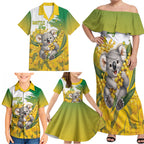Australia Wattle Day Personalised Family Matching Off Shoulder Maxi Dress and Hawaiian Shirt Acacia Pycnantha Cute Koala