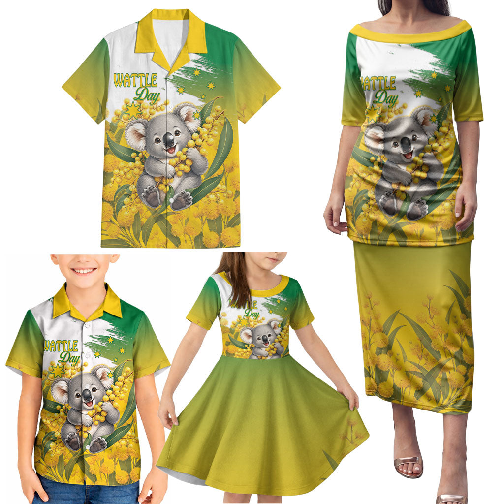 Australia Wattle Day Personalised Family Matching Puletasi and Hawaiian Shirt Acacia Pycnantha Cute Koala