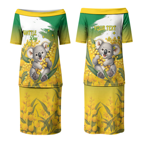 Australia Wattle Day Personalised Family Matching Puletasi and Hawaiian Shirt Acacia Pycnantha Cute Koala