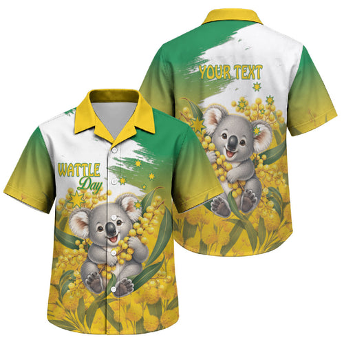 Australia Wattle Day Personalised Family Matching Short Sleeve Bodycon Dress and Hawaiian Shirt Acacia Pycnantha Cute Koala