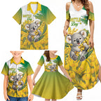 Australia Wattle Day Personalised Family Matching Summer Maxi Dress and Hawaiian Shirt Acacia Pycnantha Cute Koala