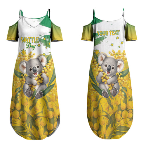 Australia Wattle Day Personalised Family Matching Summer Maxi Dress and Hawaiian Shirt Acacia Pycnantha Cute Koala