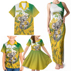 Australia Wattle Day Personalised Family Matching Tank Maxi Dress and Hawaiian Shirt Acacia Pycnantha Cute Koala