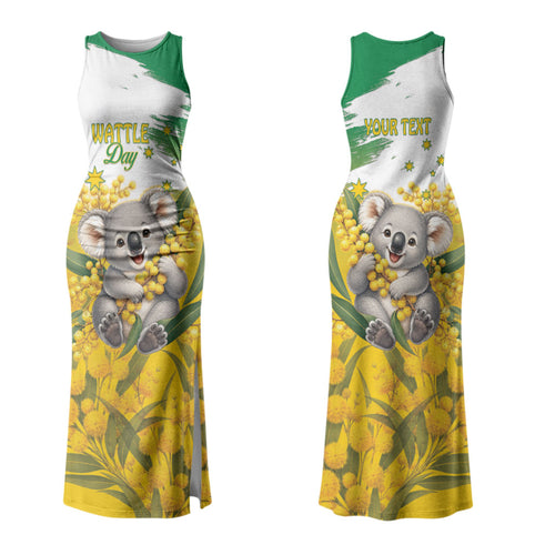 Australia Wattle Day Personalised Family Matching Tank Maxi Dress and Hawaiian Shirt Acacia Pycnantha Cute Koala