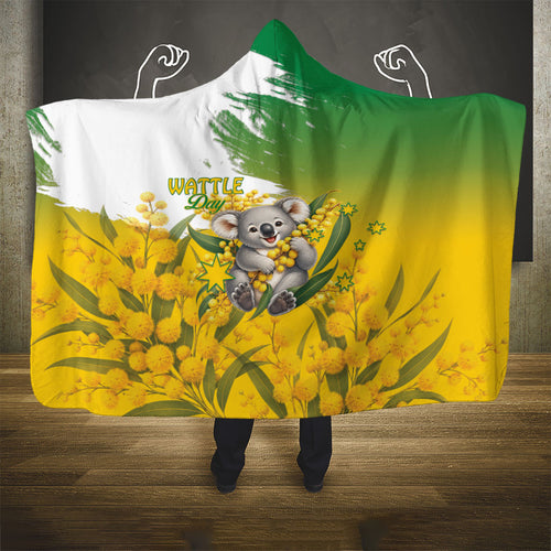 Australia Wattle Day Hooded Blanket Acacia Pycnantha Cute Koala