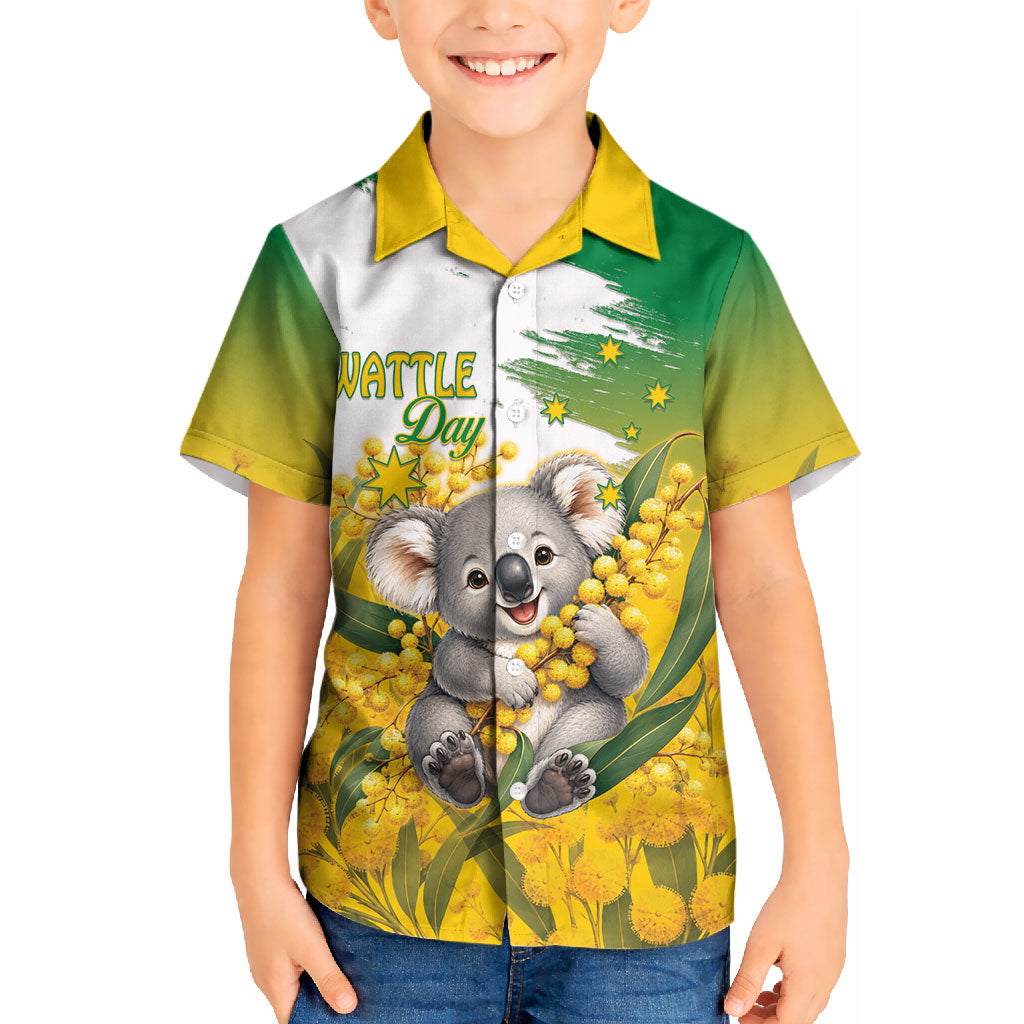 Australia Wattle Day Personalised Kid Hawaiian Shirt Acacia Pycnantha Cute Koala