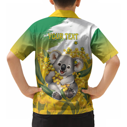 Australia Wattle Day Personalised Kid Hawaiian Shirt Acacia Pycnantha Cute Koala