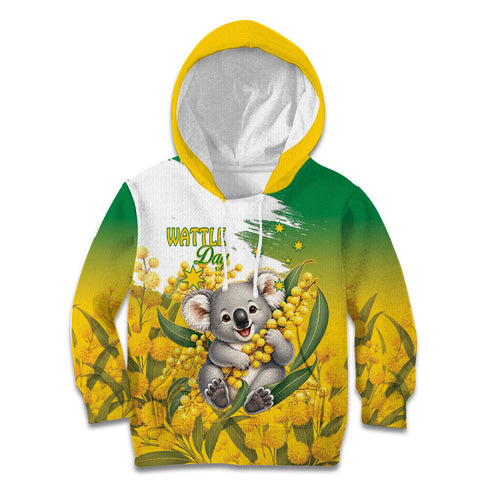 Australia Wattle Day Personalised Kid Hoodie Acacia Pycnantha Cute Koala