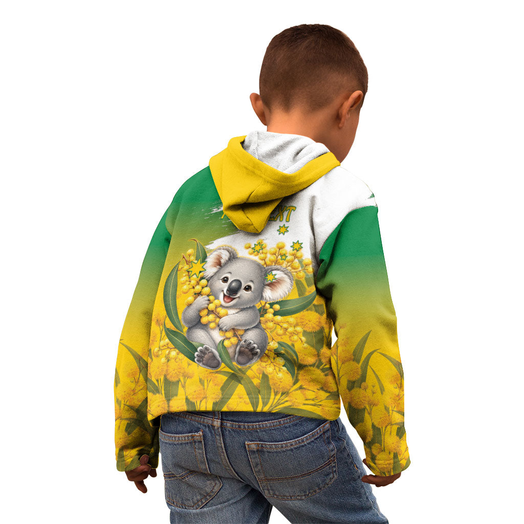 Australia Wattle Day Personalised Kid Hoodie Acacia Pycnantha Cute Koala