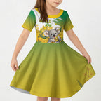 Australia Wattle Day Personalised Kid Short Sleeve Dress Acacia Pycnantha Cute Koala
