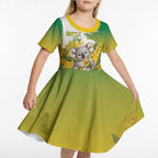 Australia Wattle Day Personalised Kid Short Sleeve Dress Acacia Pycnantha Cute Koala