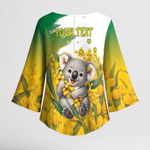 Australia Wattle Day Personalised Kimono Sleeve Blouse Acacia Pycnantha Cute Koala
