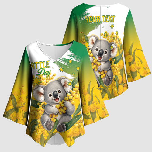 Australia Wattle Day Personalised Kimono Sleeve Blouse Acacia Pycnantha Cute Koala