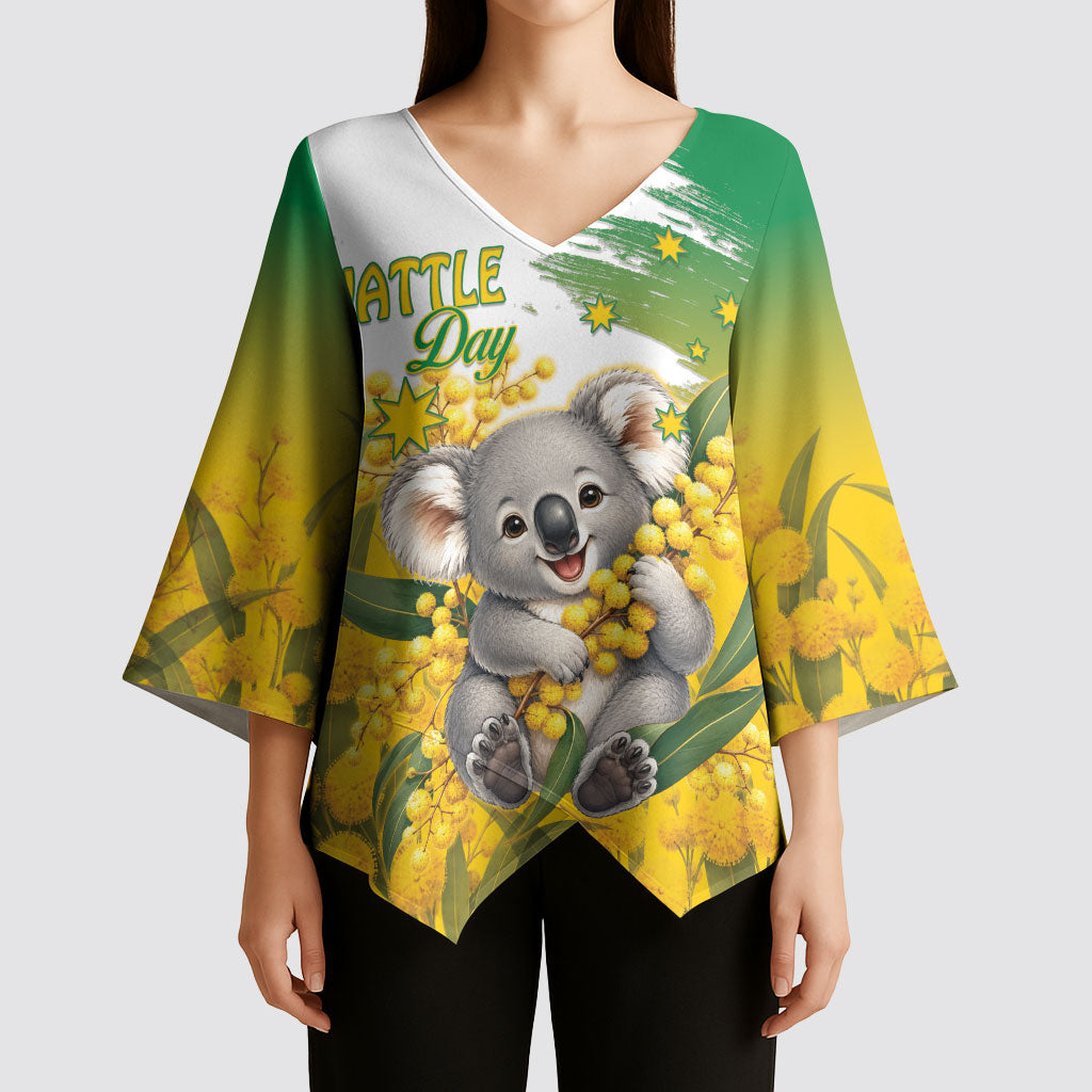 Australia Wattle Day Personalised Kimono Sleeve Blouse Acacia Pycnantha Cute Koala