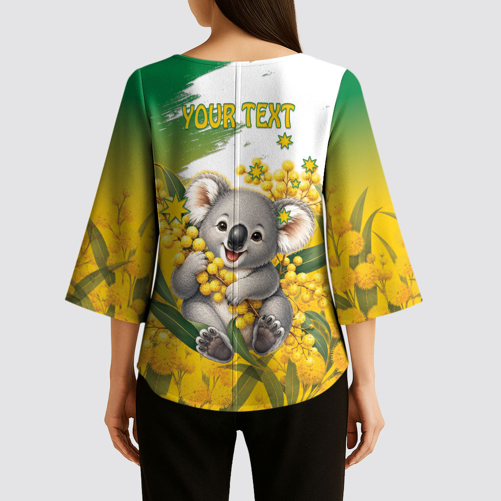 Australia Wattle Day Personalised Kimono Sleeve Blouse Acacia Pycnantha Cute Koala