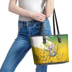 Australia Wattle Day Leather Tote Bag Acacia Pycnantha Cute Koala