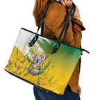 Australia Wattle Day Leather Tote Bag Acacia Pycnantha Cute Koala